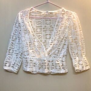 NWOT Zara White Semi-Sheer Cropped Fitted Coverup/Top